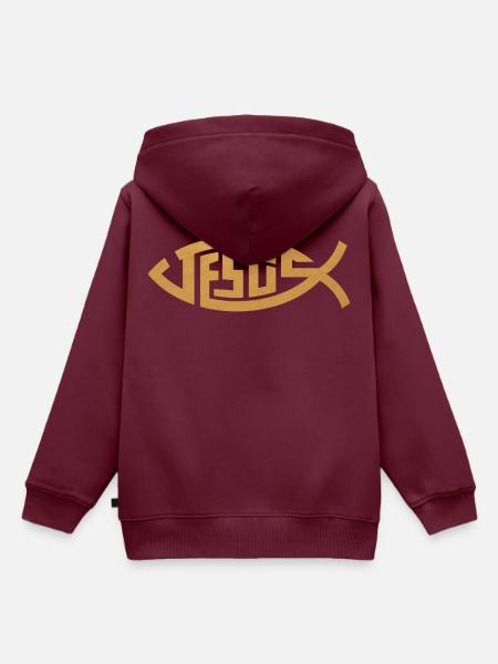 Jesus | Fisch in Gold - Kinder Premium Organic Hoodie - Burgunderrot