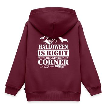 Bald ist Halloween - Kinder Premium Organic Hoodie - Burgunderrot - Hinten - AI Model Kid Female (0cm)