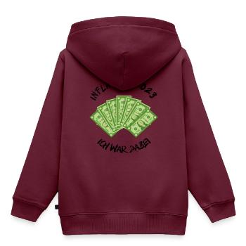 Inflation 2023 ich wer dabei Schwarz Outfit - Kinder Premium Organic Hoodie - Burgunderrot - Hinten - AI Model Kid Female (0cm)