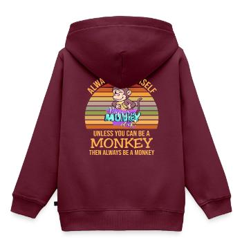 Sei Ein Affe lustiger Spruch - Kinder Premium Organic Hoodie - Burgunderrot - Hinten - AI Model Kid Female (0cm)