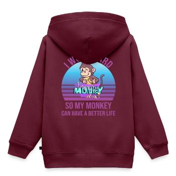 arbeiten Affe Büro Äffchen Spruch - Kinder Premium Organic Hoodie - Burgunderrot - Hinten - AI Model Kid Female (0cm)