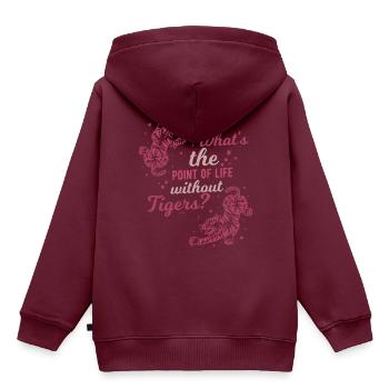 Was ist der Sinn des Lebens ohne Tiger? - Kinder Premium Organic Hoodie - Burgunderrot - Hinten - AI Model Kid Female (0cm)