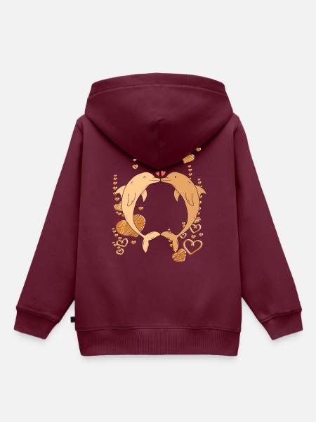 verliebte Delfine Meereslebewesen Tümmler - Kinder Premium Organic Hoodie - Burgunderrot