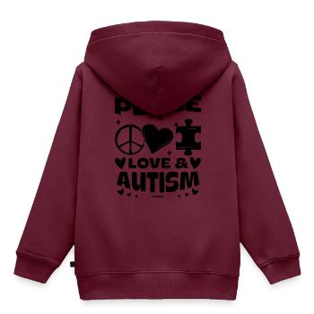 Frieden Herz Liebe Autismus Asperger Puzzle - Kinder Premium Organic Hoodie - Burgunderrot - Hinten - AI Model Kid Female (0cm)