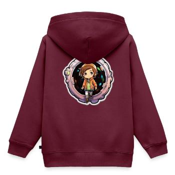 Whimsical Wanderer Cartoon Dimension Traveler - Kinder Premium Organic Hoodie - Burgunderrot - Hinten - AI Model Kid Female (0cm)