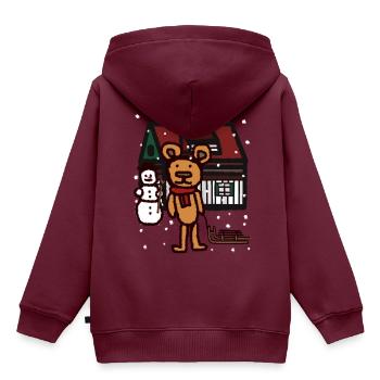 Teddy Schneefall Weihnachtsgeschenk Schlitten Kind - Kinder Premium Organic Hoodie - Burgunderrot - Hinten - AI Model Kid Female (0cm)