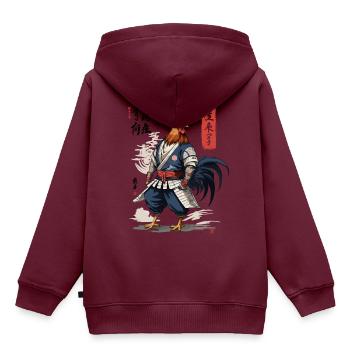 Samurai Hahn Ronin Vintage Japan Ukiyo-E Design - Kinder Premium Organic Hoodie - Burgunderrot - Hinten - AI Model Kid Female (0cm)
