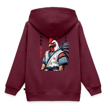 Samurai Ronin Hahn Kanji Streetwear Design - Kinder Premium Organic Hoodie - Burgunderrot - Hinten - AI Model Kid Female (0cm)
