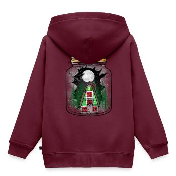 Haus Winter Schnee schneefall Mond Christmas Xmas - Kinder Premium Organic Hoodie - Burgunderrot - Hinten - AI Model Kid Female (0cm)