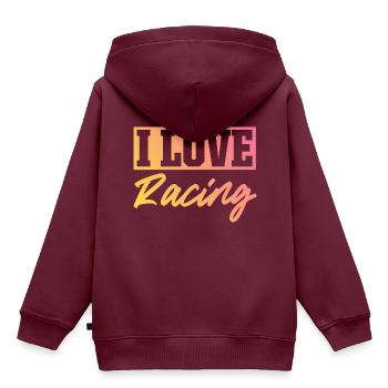 Ich liebe Rennen - Kinder Premium Organic Hoodie - Burgunderrot - Hinten - AI Model Kid Female (0cm)