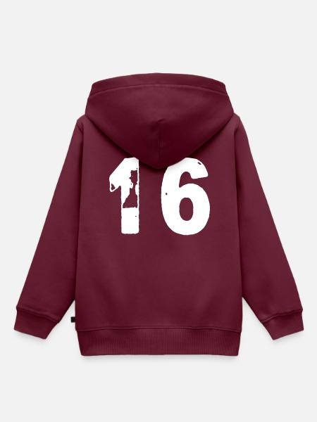 16 Zahl Trikot - Kinder Premium Organic Hoodie - Burgunderrot