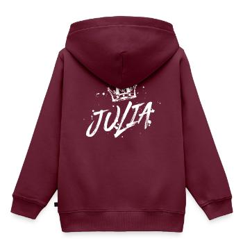 Julia - Kinder Premium Organic Hoodie - Burgunderrot - Hinten - AI Model Kid Female (0cm)