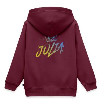 Julia - Kinder Premium Organic Hoodie - Burgunderrot - Hinten - AI Model Kid Female (0cm)