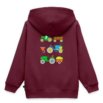 Traktoren: Holztransport, Sämaschine, Heutransport - Kinder Premium Organic Hoodie - Burgunderrot - Hinten - AI Model Kid Female (0cm)