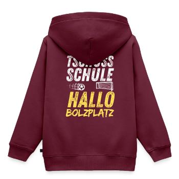 Tschüss Schule Hallo Bolzplatz Ferien Fußball - Kinder Premium Organic Hoodie - Burgunderrot - Hinten - AI Model Kid Female (0cm)