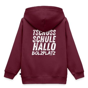 Tschüss Schule Hallo Bolzplatz Ferien Fußball - Kinder Premium Organic Hoodie - Burgunderrot - Hinten - AI Model Kid Female (0cm)