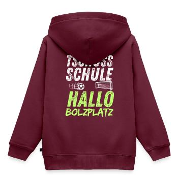 Tschüss Schule Hallo Bolzplatz Ferien Fußball - Kinder Premium Organic Hoodie - Burgunderrot - Hinten - AI Model Kid Female (0cm)