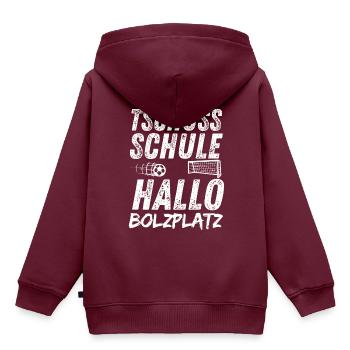 Tschüss Schule Hallo Bolzplatz Ferien Fußball - Kinder Premium Organic Hoodie - Burgunderrot - Hinten - AI Model Kid Female (0cm)