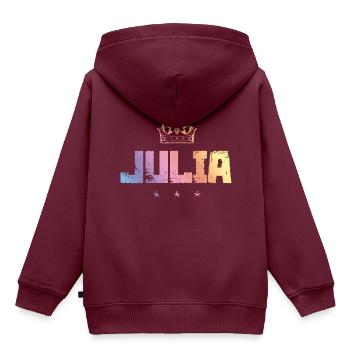 Julia - Kinder Premium Organic Hoodie - Burgunderrot - Hinten - AI Model Kid Female (0cm)