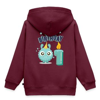 Der erste Geburtstag - Kinder Premium Organic Hoodie - Burgunderrot - Hinten - AI Model Kid Female (0cm)