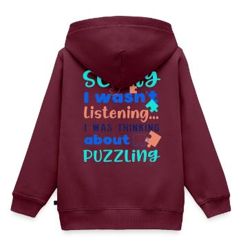 Hobby Puzzler Puzzler-Puzzle mit lustigem Zitat - Kinder Premium Organic Hoodie - Burgunderrot - Hinten - AI Model Kid Female (0cm)
