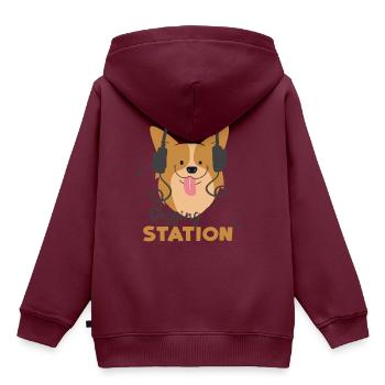 Corgi Hund Dogging Station - Kopfhörer Pods - Kinder Premium Organic Hoodie - Burgunderrot - Hinten - AI Model Kid Female (0cm)