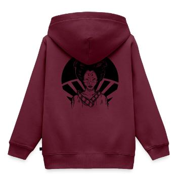 Handgezeichnete Geisha Vintage Style, Illustration - Kinder Premium Organic Hoodie - Burgunderrot - Hinten - AI Model Kid Female (0cm)
