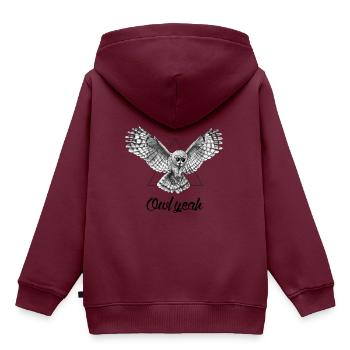 Ja Owl - Kinder Premium Organic Hoodie - Burgunderrot - Hinten - AI Model Kid Female (0cm)