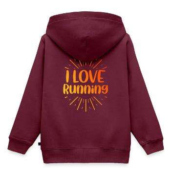 Ich liebe Rennen - Kinder Premium Organic Hoodie - Burgunderrot - Hinten - AI Model Kid Female (0cm)