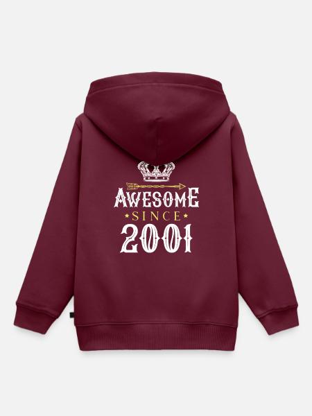 2001 awesome since - Kinder Premium Organic Hoodie - Burgunderrot