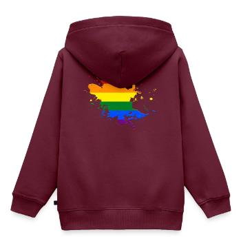 Regenbogenfahne als Farbklecks - Kinder Premium Organic Hoodie - Burgunderrot - Hinten - AI Model Kid Female (0cm)