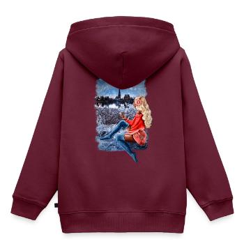 Rostock Winter Frau blondGehlsdorfer Ufer - Kinder Premium Organic Hoodie - Burgunderrot - Hinten - AI Model Kid Female (0cm)