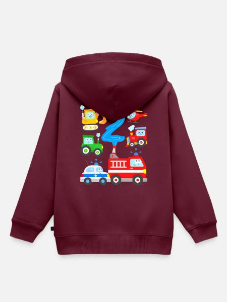 2 Jahre Autos Polizei Feuerwehr Bagger Traktor - Kinder Premium Organic Hoodie - Burgunderrot