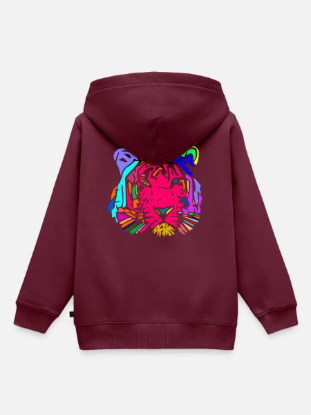 mehrfarbiger Tiger - Kinder Premium Organic Hoodie - Burgunderrot