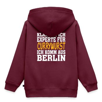 Currywurst - Kinder Premium Organic Hoodie - Burgunderrot - Hinten - AI Model Kid Female (0cm)