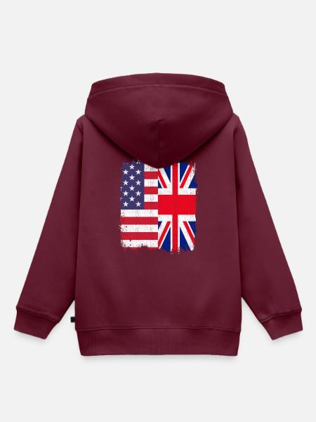 UK USA Flagge - Kinder Premium Organic Hoodie - Burgunderrot