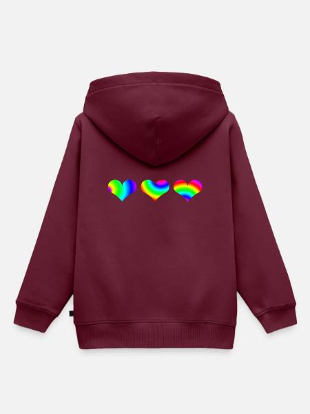 Herzen bunt Geschenkidee Regenbogen Herzchen - Kinder Premium Organic Hoodie - Burgunderrot