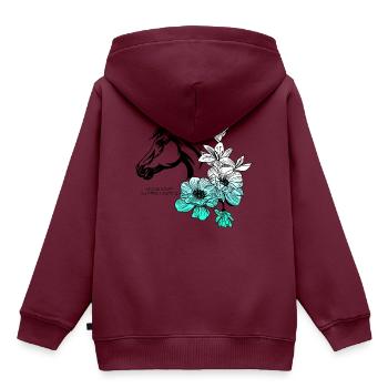 Pferd und Blumen - Pferdestall von Stralunatica - Kinder Premium Organic Hoodie - Burgunderrot - Hinten - AI Model Kid Female (0cm)