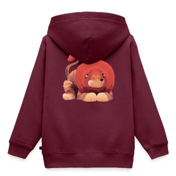 Illustration - Löwe - Kinder Premium Organic Hoodie - Burgunderrot - Hinten - AI Model Kid Female (0cm)