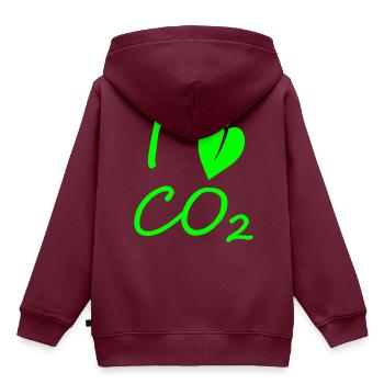 i love full green CO2 - Kinder Premium Organic Hoodie - Burgunderrot - Hinten - AI Model Kid Female (0cm)
