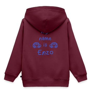 ENZO MEIN NAME - Kinder Premium Organic Hoodie - Burgunderrot - Hinten - AI Model Kid Female (0cm)
