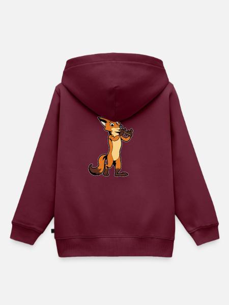 Comic Fuchs spielt Flöte - Kinder Premium Organic Hoodie - Burgunderrot