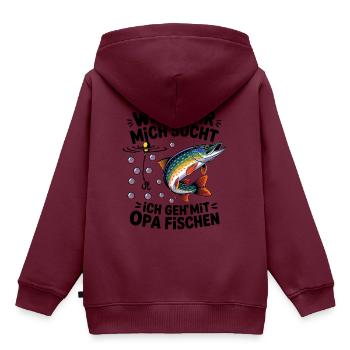 Ich gehe mit Opa angeln fischen springender Hecht - Kinder Premium Organic Hoodie - Burgunderrot - Hinten - AI Model Kid Female (0cm)