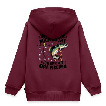 Ich gehe mit Opa angeln fischen springender Hecht - Kinder Premium Organic Hoodie - Burgunderrot - Hinten - AI Model Kid Female (0cm)