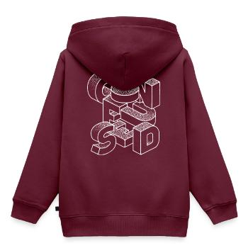 verwirrt - Kinder Premium Organic Hoodie - Burgunderrot - Hinten - AI Model Kid Female (0cm)
