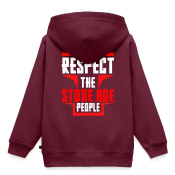 Steinzeit Design - Höhlenmenschen und Dinosaurier - Kinder Premium Organic Hoodie - Burgunderrot - Hinten - AI Model Kid Female (0cm)