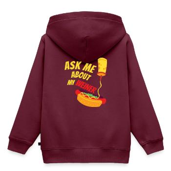 Frag mich nach meiner Wurst - Kinder Premium Organic Hoodie - Burgunderrot - Hinten - AI Model Kid Female (0cm)