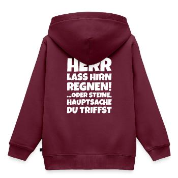 Herr Lass Hirn Regnen! ...oder Steine Hauptsache - Kinder Premium Organic Hoodie - Burgunderrot - Hinten - AI Model Kid Female (0cm)