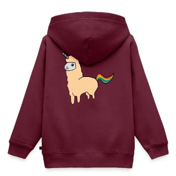Alpaka Einhorn - Kinder Premium Organic Hoodie - Burgunderrot - Hinten - AI Model Kid Female (0cm)