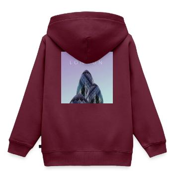 London Poster - Kinder Premium Organic Hoodie - Burgunderrot - Hinten - AI Model Kid Female (0cm)